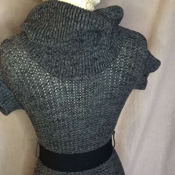 Guess Dark Grey Short Sleeve Tunic Sweater w/ Belt - Picture 8 of 8